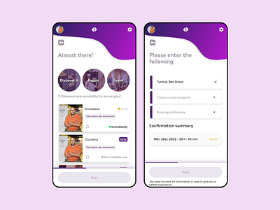 Tela - on demande app app design mobile on demande purple service app ui ux