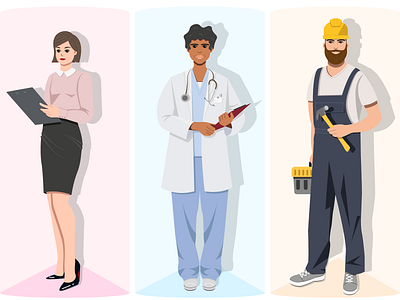 Various professions. Teacher, doctor, engineer. 2d app design engineer flat graphic design illustration teacher vector website