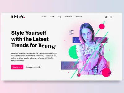 Teenage Fashion Store Website Banner banner clean fashion graphic design header hero hero image hero section modern store style teenage teenager trend ui design ux design web design website banner website design website header