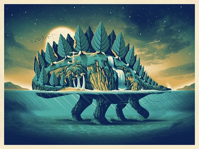 Stegosaurus Art Print - Timed Edition cross section dan kuhlken design dinosaur dkng dkng studios graphic design illustration illustrator island nathan goldman poster prehistoric screen print silkscreen stegosaurus underwater vector