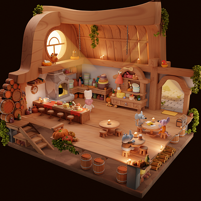 cozy tavern 3d 3dcharacter 3dmodel animation blender branding characters design illustration ui