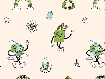 Environment day eco pattern cartoon creative market cute design earth day eco ecology environment graphic design illustration pattern semless pattern zero waste