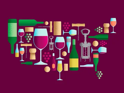 American Wine alcohol america american blush bottle chris rooney cork corkscrew drink glass grapes illustration napa red sonoma sparkling united states vineyard white wine