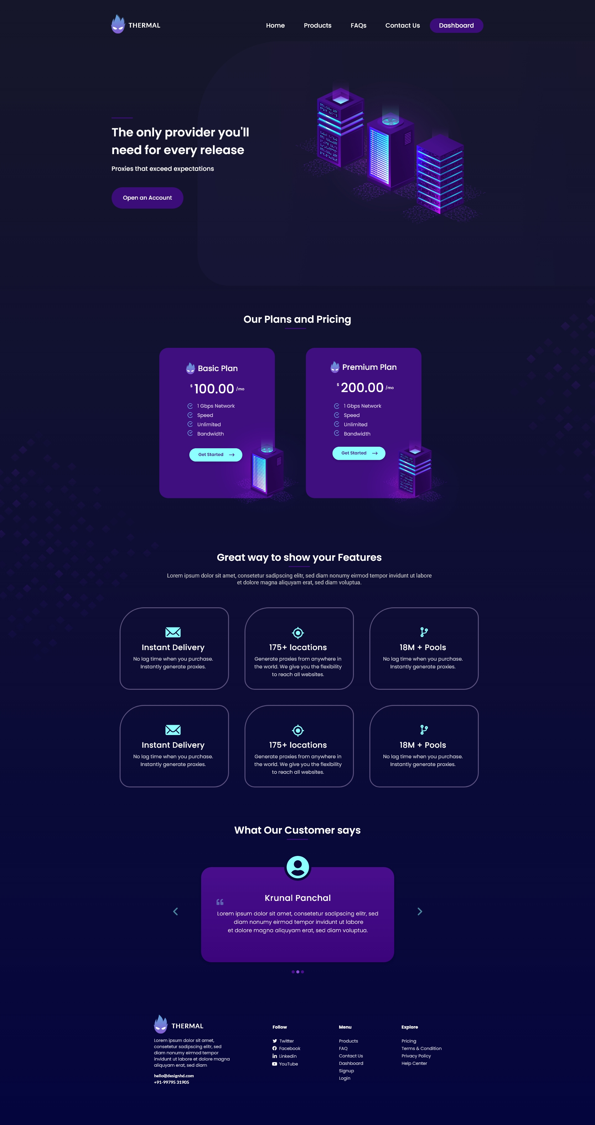 Thermal Landing Page animation app blacktheme design typography ux design