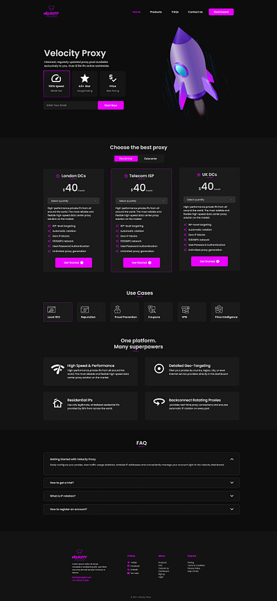 Velocity Landing Page app blacktheme design illustration logo typography ui uidesign ux ux design