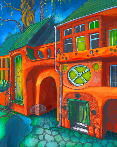 Orange Houses arch art digital graphic design ipad painting print procreate