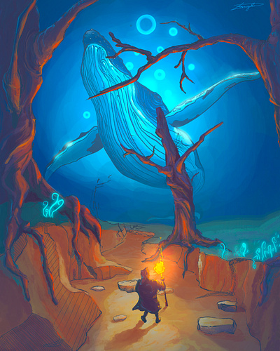 Whale art digital drawing painting