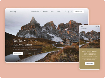 Tiny Home E-commerce Site Hero architecture branding design hero home homepage minimalist mobile nature sustainability tiny home ui uiux ux