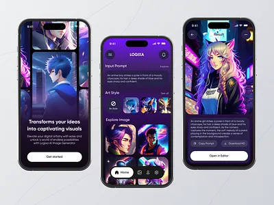 AI Image Generator Mobile App - LOGIXA ai ai app ai design ai image ai image generator app interface app ui art ai art generator artificial intelligence dark mode design image ai image generator interaction midjourney mobile app mobile design text to image ui