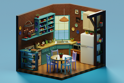 Monica's kitchen 3d animation blender blender3d design friends illustration