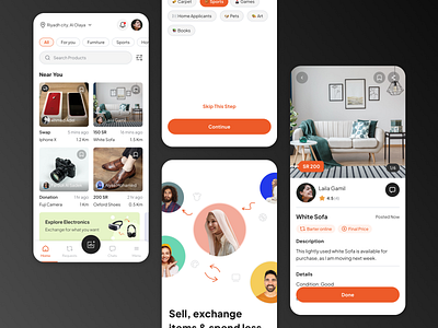 Barter App (A marketplace to exchange items) app design barter app bartering exchange items marketplace ui ux visual design