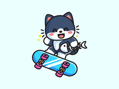 Bad Cat animal brand cat children cute design happy icon illustration kawaii logo mascot playful skate skateboard vector