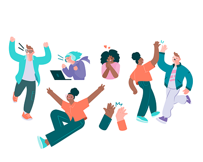 People Cheering and Celebrating celebrating cheerful cheering excited hand clap happy high five illustration jumping for joy love people vector yeah