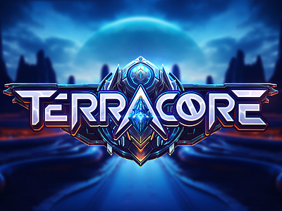 Futuristic Game Logo - Terracore🪐🌠 crystal cyber fantasy futuristic game art game logo gaming hand drawn logo mecha mmorgp painted sci fi steel stylized