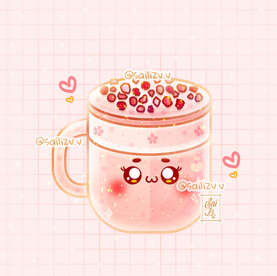 Sakura Pink Coffee by sailizv.v adorable adorable lovely artwork concept creative cute art design digitalart illustration