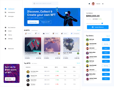 NFT Marketplace Dashboard app apps blue design branding dahsboard design illustration logo minimal nft nft dashboard typography ui ux