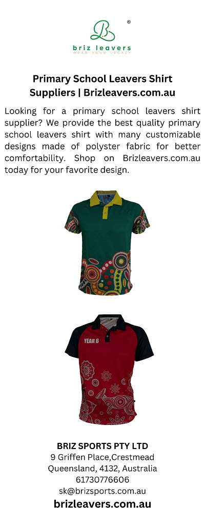 Primary School Leavers Shirt Suppliers | Brizleavers.com.au