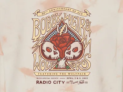 Bobby Weir & Wolf Bros - 50th Anniversary of Ace ace branding design drawing graphic hand drawn illustration lettering psychedlic radio city rose skull typography vintage wolf