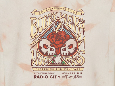 Bobby Weir & Wolf Bros - 50th Anniversary of Ace ace branding design drawing graphic hand drawn illustration lettering psychedlic radio city rose skull typography vintage wolf