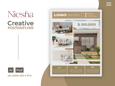 House Selling Poster design elegant house illustration logo property real estate selling template ui