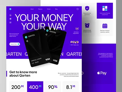 Qarten - Digital Banking Landing Page Website bank bank card banking banking app design digital banking finance finance app financial fintech home page landing page mobile banking money ui ux web web design website website design