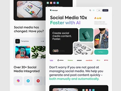 Kocaya - Social Media Optimizer Website after effects ai animation artificial intelligence branding landing page motion graphics social media ui ui design uiux web design website