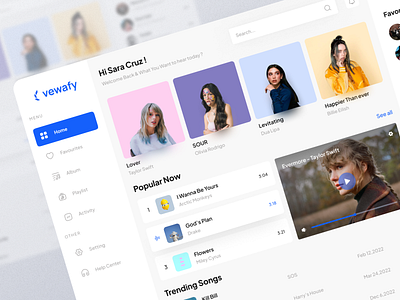 Vewafy - Music Player Dashboard album artists clean dashboard minimalist music music player music streaming playlist simple song ui ux web design