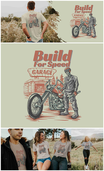 Vintage Skull Motor Garage Illustration beach design graphic design illustration logo motorcycle mountain nature outdoor retro skull summer vector