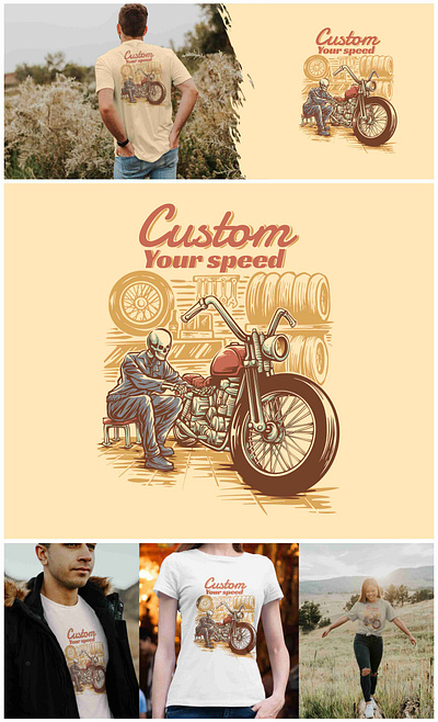 Vintage Skull at Custom Build Garage Illustration adventure beach branding design graphic design illustration logo motorcycle mountain nature outdoor retro skull summer vector