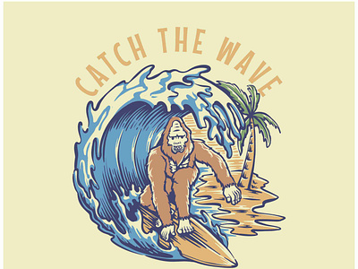 Vintage Big Foot Surfboarding Catching The Wave Illustration adventure beach branding design graphic design illustration logo motorcycle mountain nature outdoor retro skull summer vector