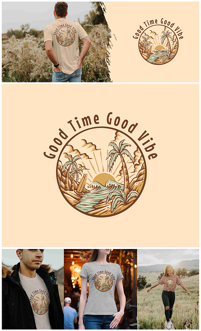 Vintage Good Time Summer Vibes Beach Illustration adventure beach branding design graphic design illustration logo motorcycle mountain nature outdoor retro skull summer vector