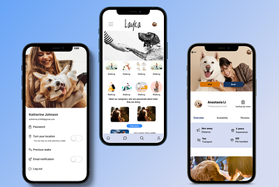 "Layka"- Dog walking app animation app branding design illustration logo minimal typography ui ux vector