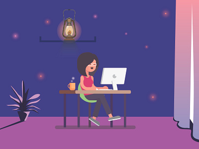 Night Study - 2D Simple Character Design 2d adobe adobe illustrator art artwork character design digital flat girl graphic graphic design illustration modern night night study trending vector workshop