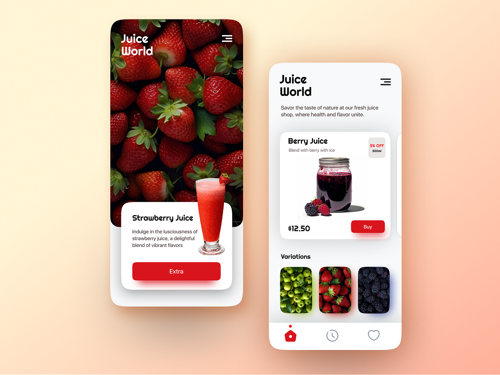 Juice App Design by Mewan Ayomal on Dribbble