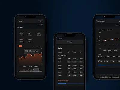 The Volatility Hub charts dark dark mode data design finance graphcs infographics interface investing mobile trading ui ux web website