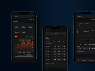 The Volatility Hub charts dark dark mode data design finance graphcs infographics interface investing mobile trading ui ux web website