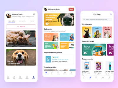 Boop: a one-stop pet app animal animals app appdesign appointment cards care design figma grocery healthcare illustration mobile pet pets ui ui design ux ux design visual design