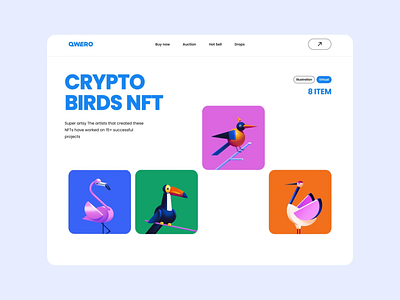 QWERO - NFT collection page design on the marketplace animation crypto illustration landing page landing page design marketplace design nft nft marketplace scroll interaction web design website website design