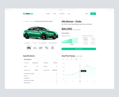 Car Detail Page - FindAuto automobile design car detail design car website car website design landing page product page product page design ui web design website ui