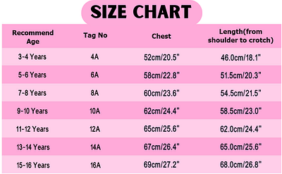 Size Chart for Leotard