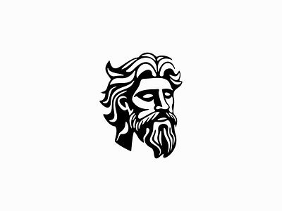 Greek God Logo barber beard branding design emblem face god greek icon identity illustration logo man mark negative space portrait sports symbol vector zeus