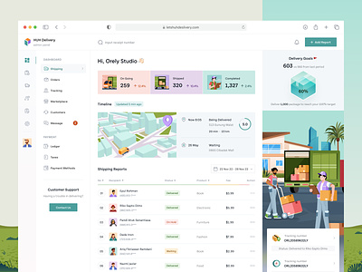Parcel Delivery Admin with Custom Illustrations application character custom dashboard delivery design graphic icon illustration list order overview parcel report shipment shipping sidebar ui design ux design website