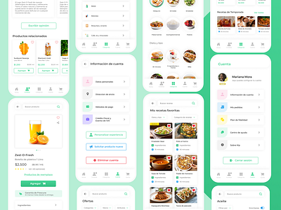 Design for an online supermarket account diet product recipes settings