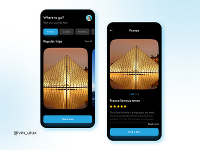 Find a Tour 3d app appdesign application brightcerulean colorcombination design destination explore figma mobile mobile app populartrip travel trip typography ui uiux ux vm uiux