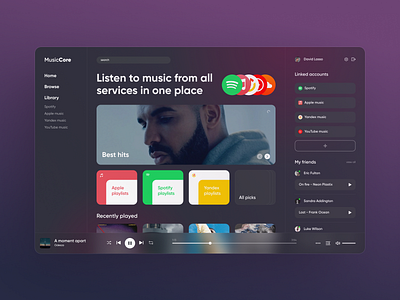 MusicCore - Concept app colors dashboard design interface logo minimal music play services ui ux web website