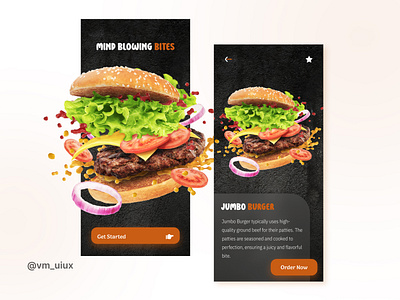 Burger app design 3d app appdesign application burger burgerlover colorcombination design figma food foodlover jumboburger mobile mobile app rustyorange typography ui uiux ux vm uiux
