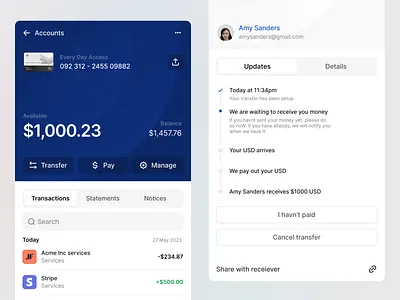 Stratis UI - banking app banking cash clean design details finance interface ios minimal mobile mobile design money product transfer ui ui design ux ux design web