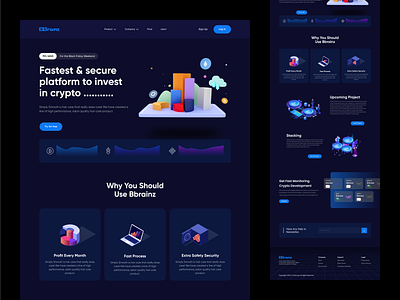 Crypto Investor Portal Website - Landing Page 3d bbrainz blockchain crypto cryptocurrency currency design ico invest investor investor portal marketplace metaverse portal ui uiux ux web web 3 website