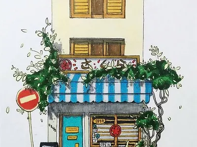 Cafe “Sakura” architecture art design illustration