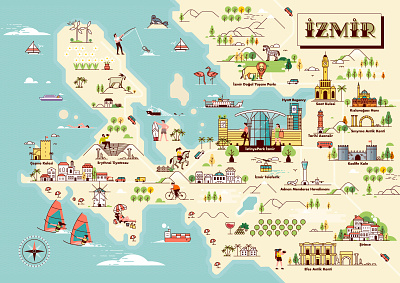 Izmir Map Illustration design guide icon illustration izmir line map tourist travel turkey vector